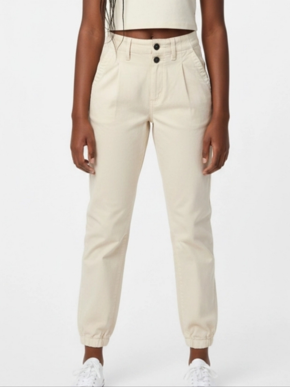 Paige Womens Mayslie Joggers Sz 23x25.5 Quartz Sand Beige Double Button Pleated
